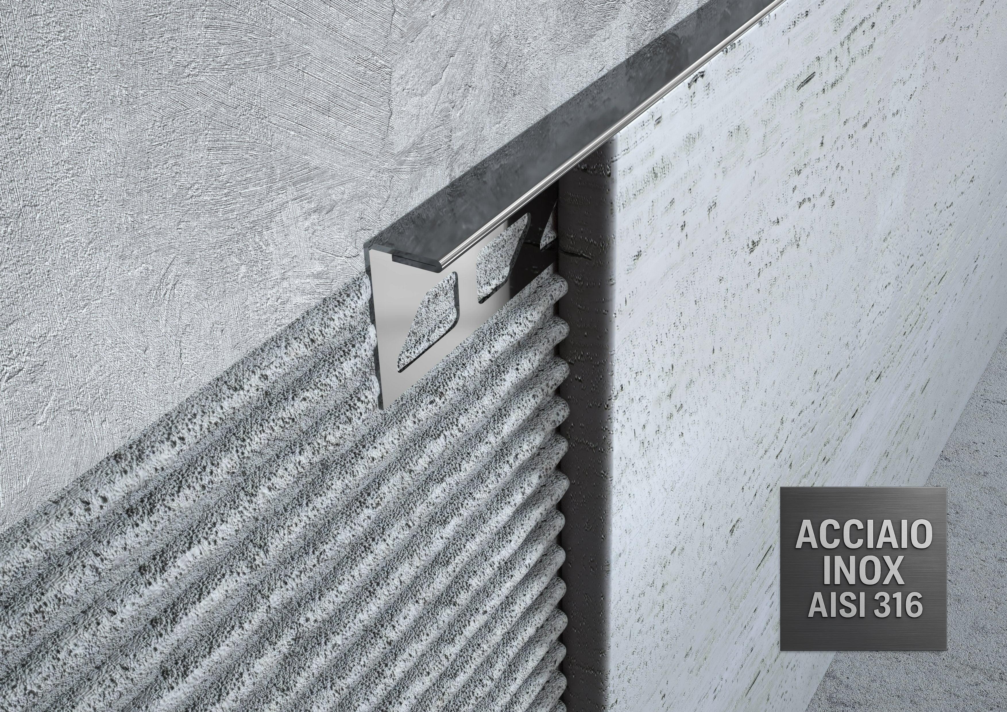 Profilo terminale e delimitazione in ACCIAIO INOX AISI 316. Barra 2.7 m