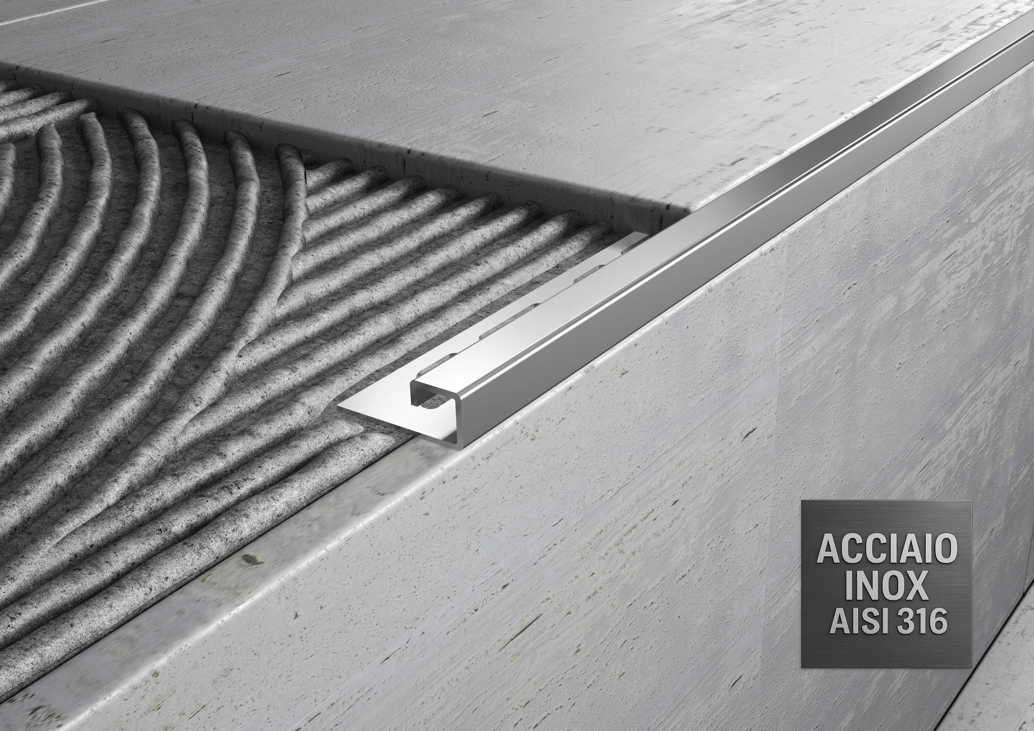 Profilo in ACCIAIO INOX AISI 316 sezione quadra per scale e gradini