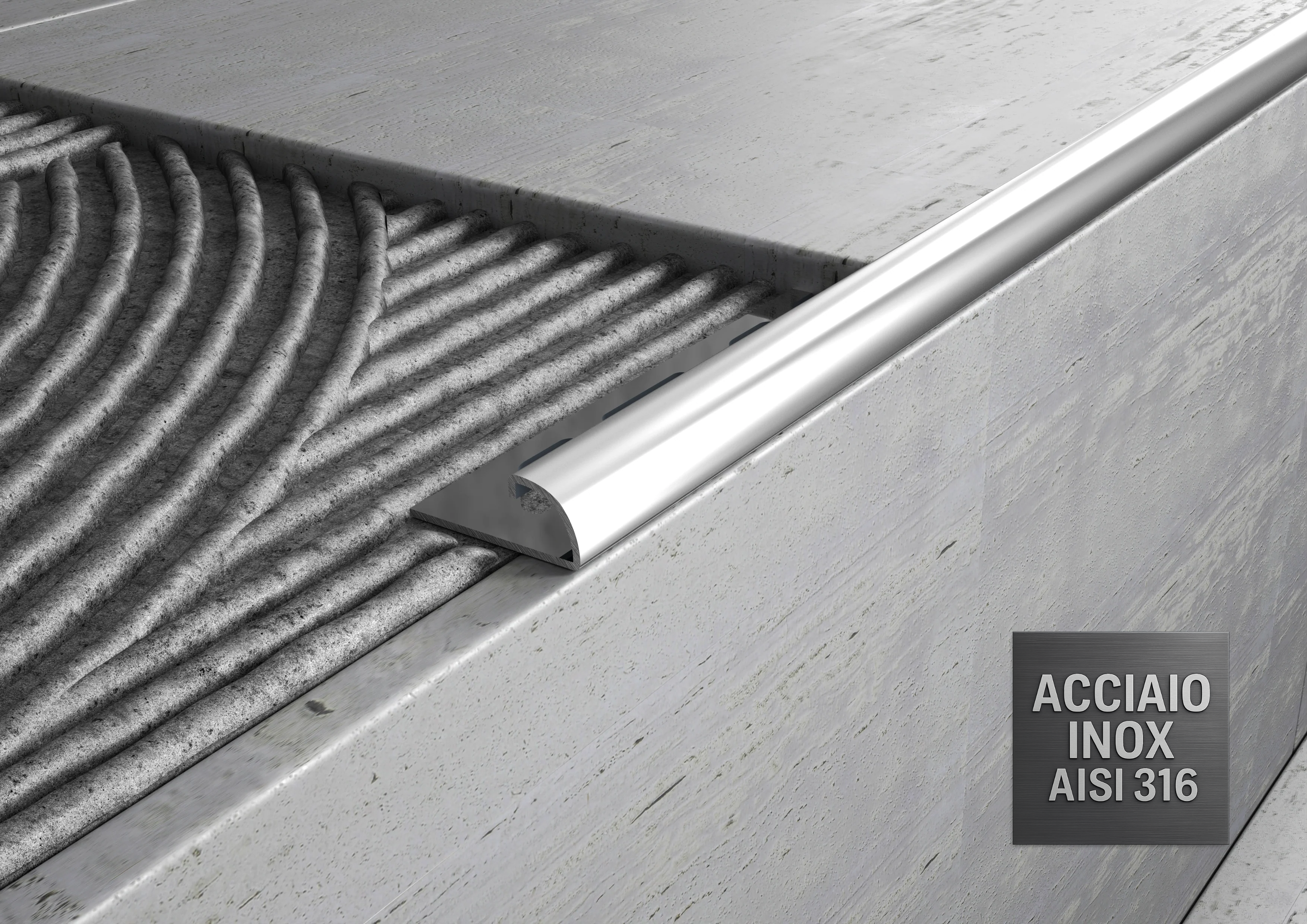 Profilo in ACCIAIO INOX AISI 316 sezione tonda per scale e gradini