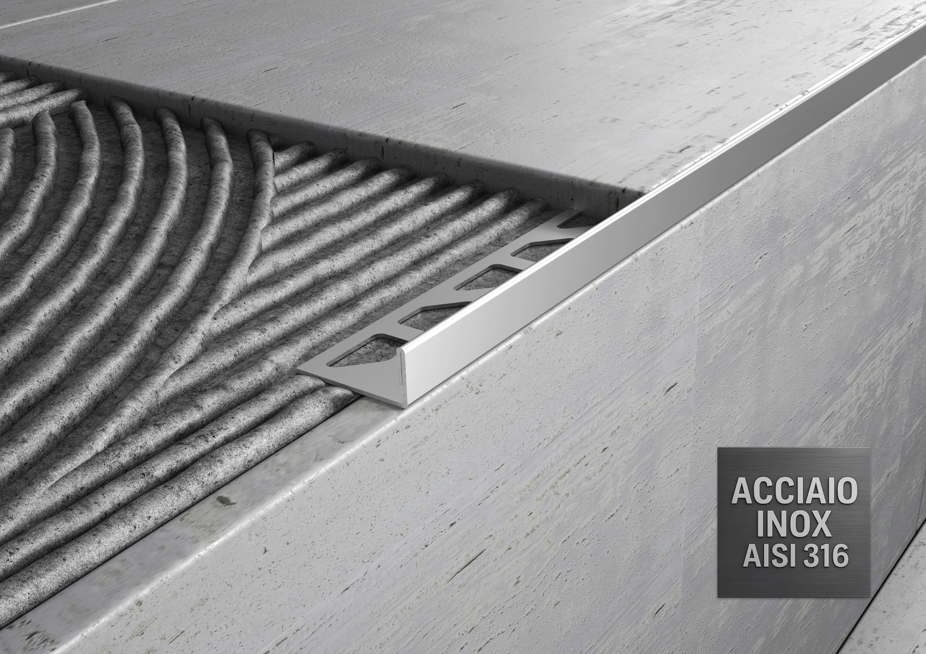 Profilo terminale e delimitazione in ACCIAIO INOX AISI 316 per scale e gradini