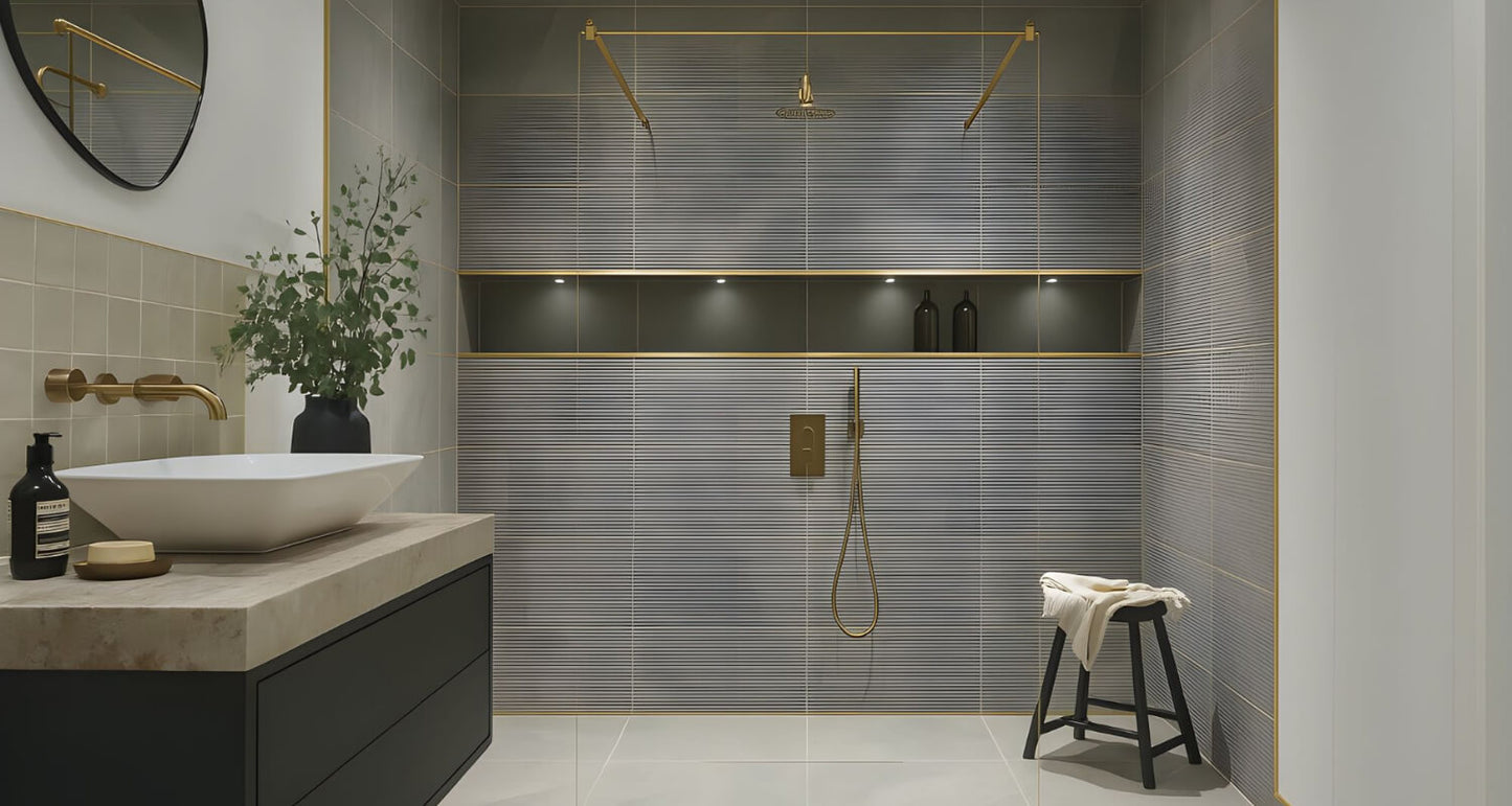 bagno con profili dorati in risalto