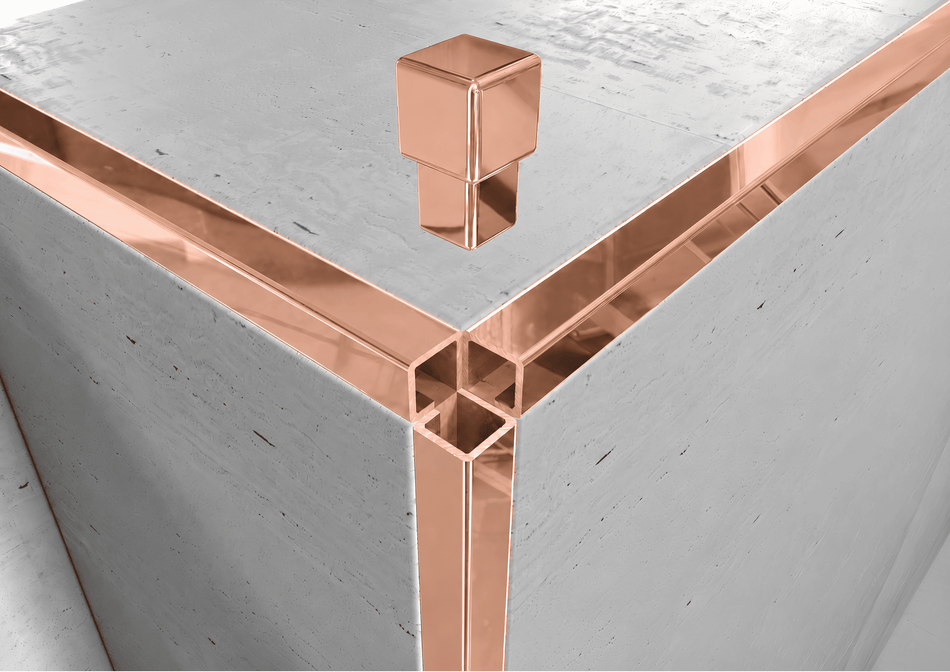 Capsula quadra in acciaio inox AISI 304 oro/oro rosa per profili rivestimenti