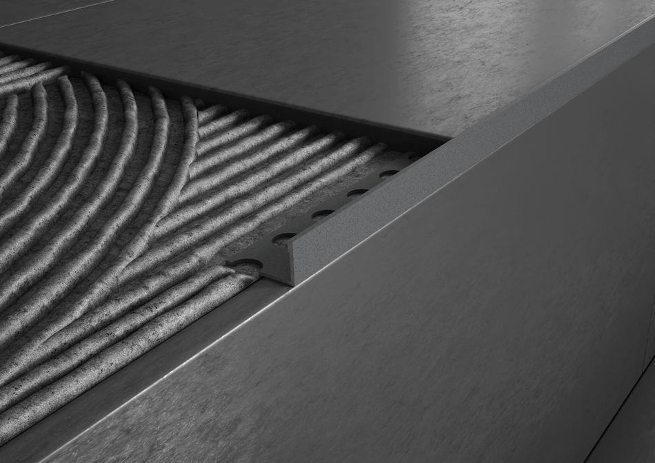Profilo terminale in alluminio finitura sabbia effetto pietra per scale e gradini