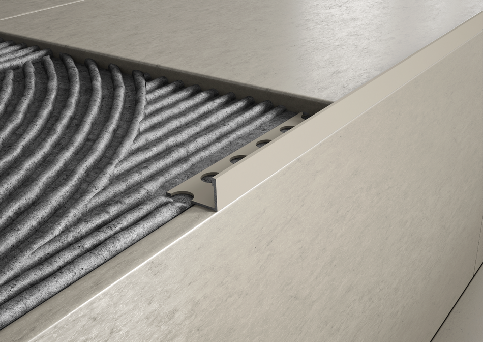 Profilo terminale in alluminio finitura sabbia effetto pietra per scale e gradini