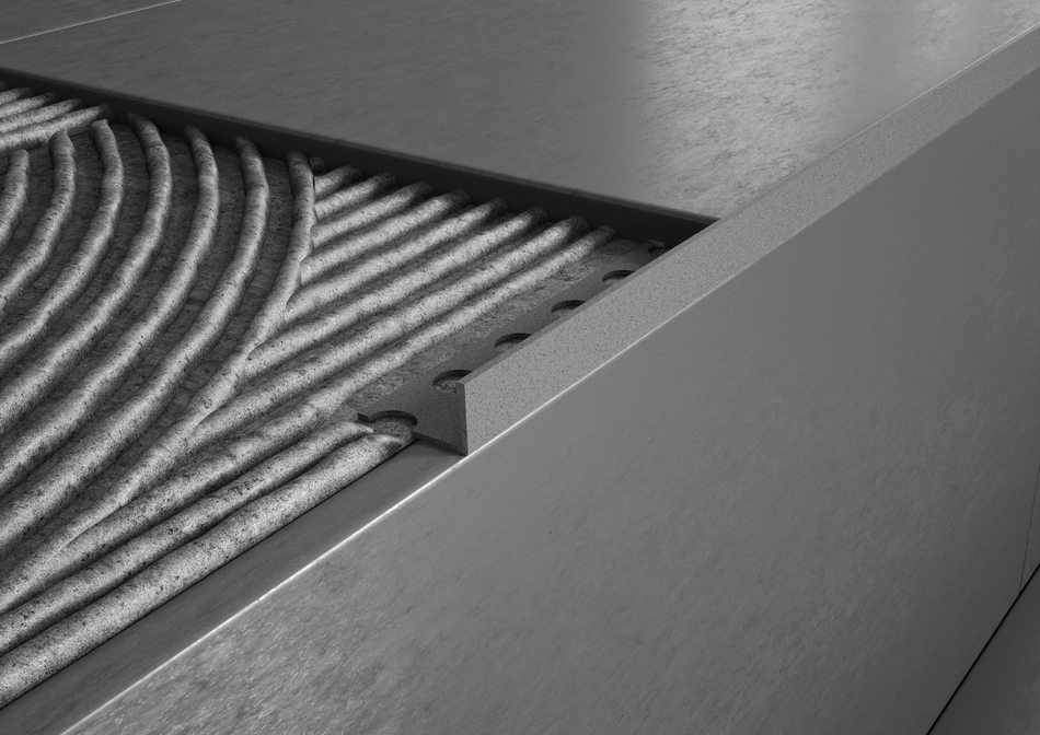 Profilo terminale in alluminio finitura sabbia effetto pietra per scale e gradini