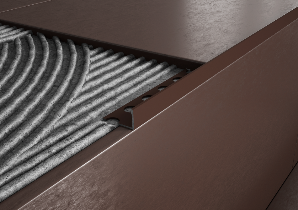 Profilo terminale in alluminio finitura sabbia effetto pietra per scale e gradini