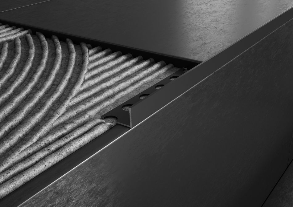 Profilo terminale in alluminio finitura sabbia effetto pietra per scale e gradini