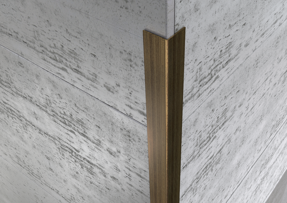 Profilo paraspigolo angolare in ottone spazzolato oro antico. Barra 2.5 m