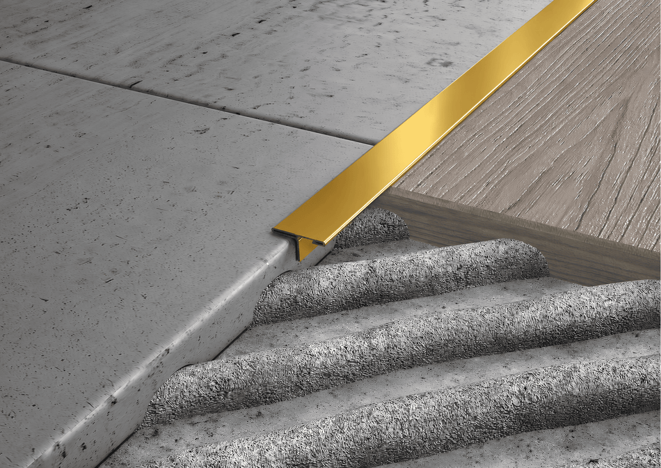 Profilo coprigiunto a T in acciaio inox AISI 304 oro. Barra 2.7 m