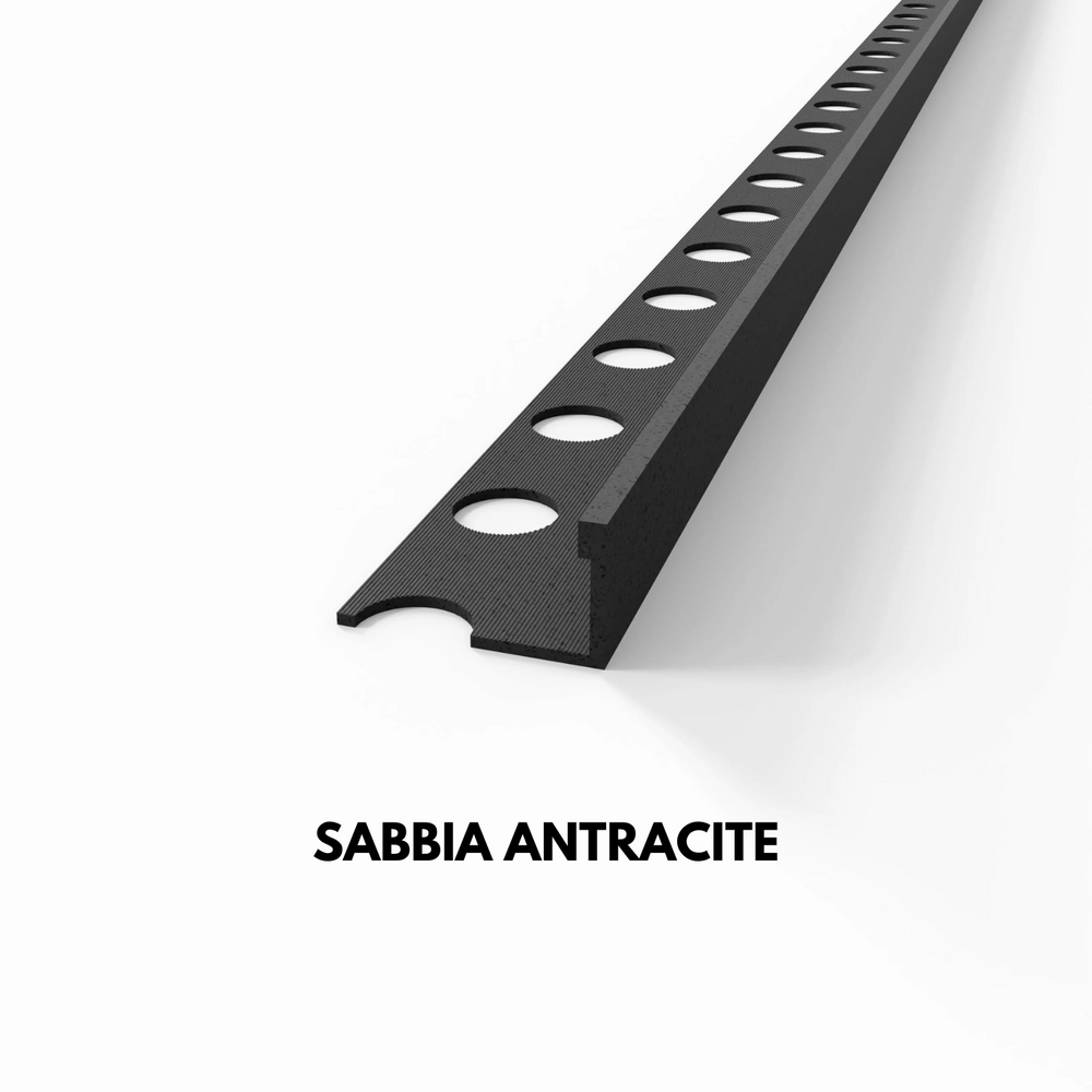
                  
                    Profilo terminale e delimitazione in ALLUMINIO finitura sabbia effetto pietra. Barra 2.5 m
                  
                