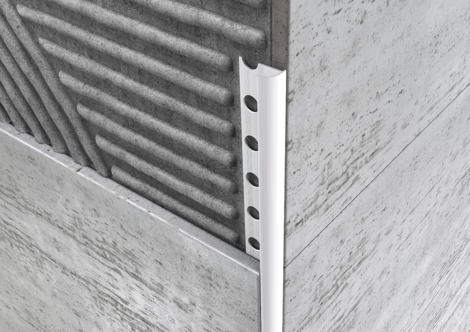 Profilo tondo in alluminio bianco lucido per piastrelle. Barra 2.5 m