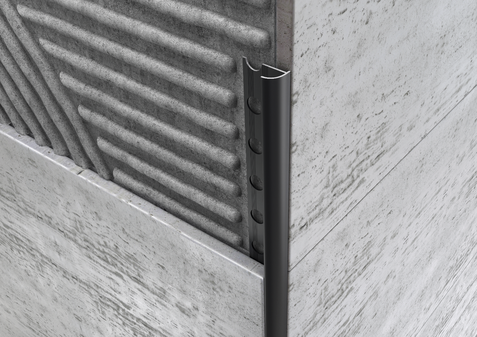 Profilo tondo in alluminio nero opaco per piastrelle. Barra 2.5 m