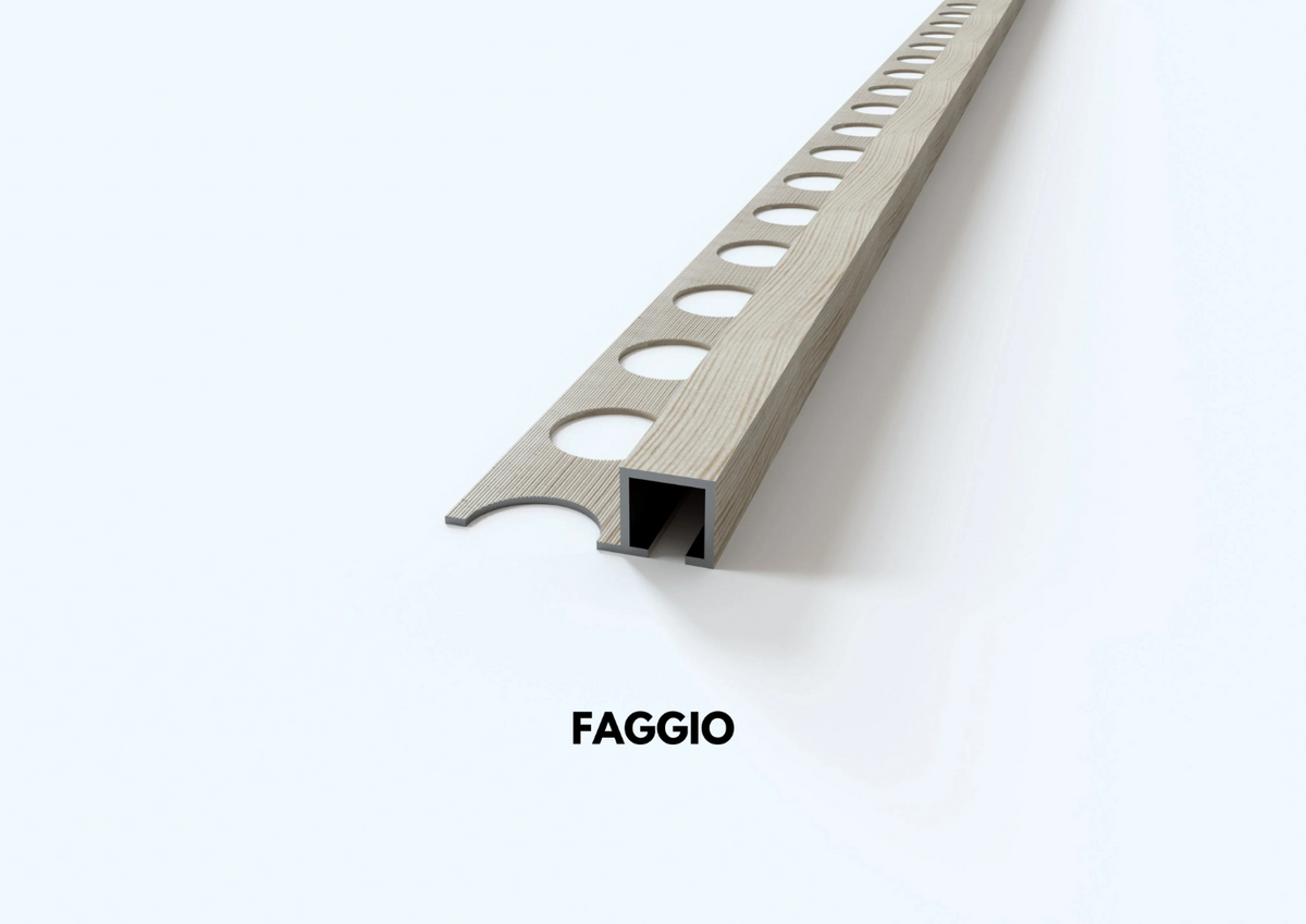 profilo in alluminio finitura legno faggio quadro