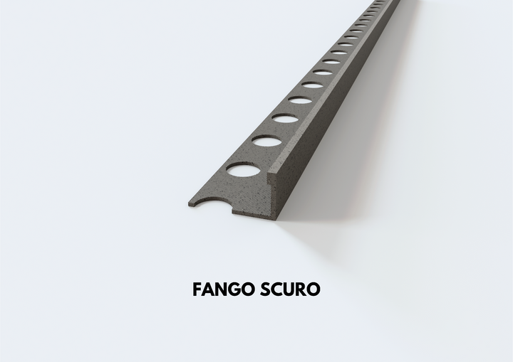profilo in alluminio finitura sabbia effetto pietra fango scuro terminale