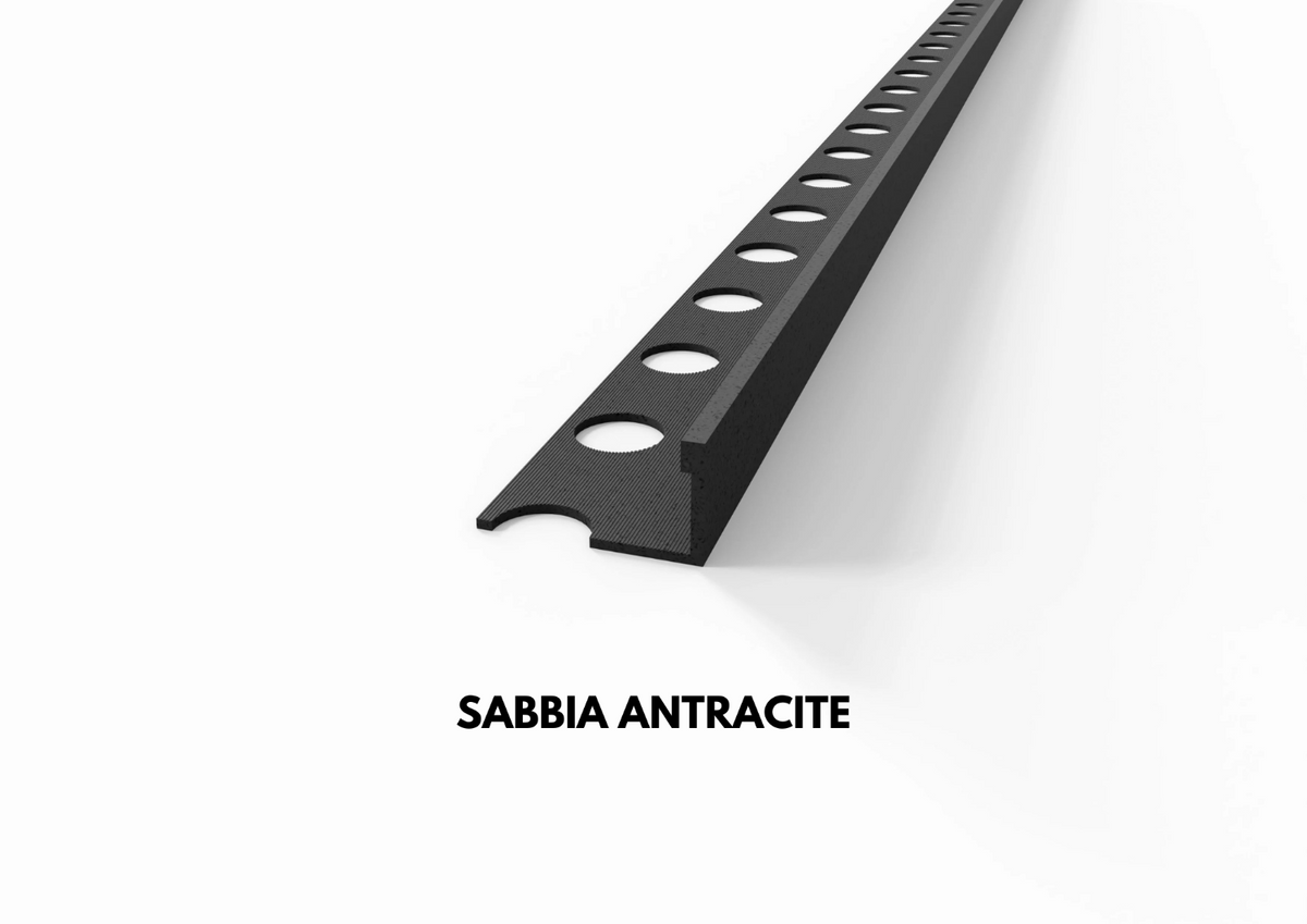 profilo in alluminio sabbia effetto pietra antracite terminale