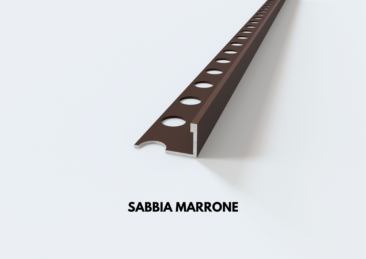 profilo in alluminio sabbia effetto pietra marrone terminale