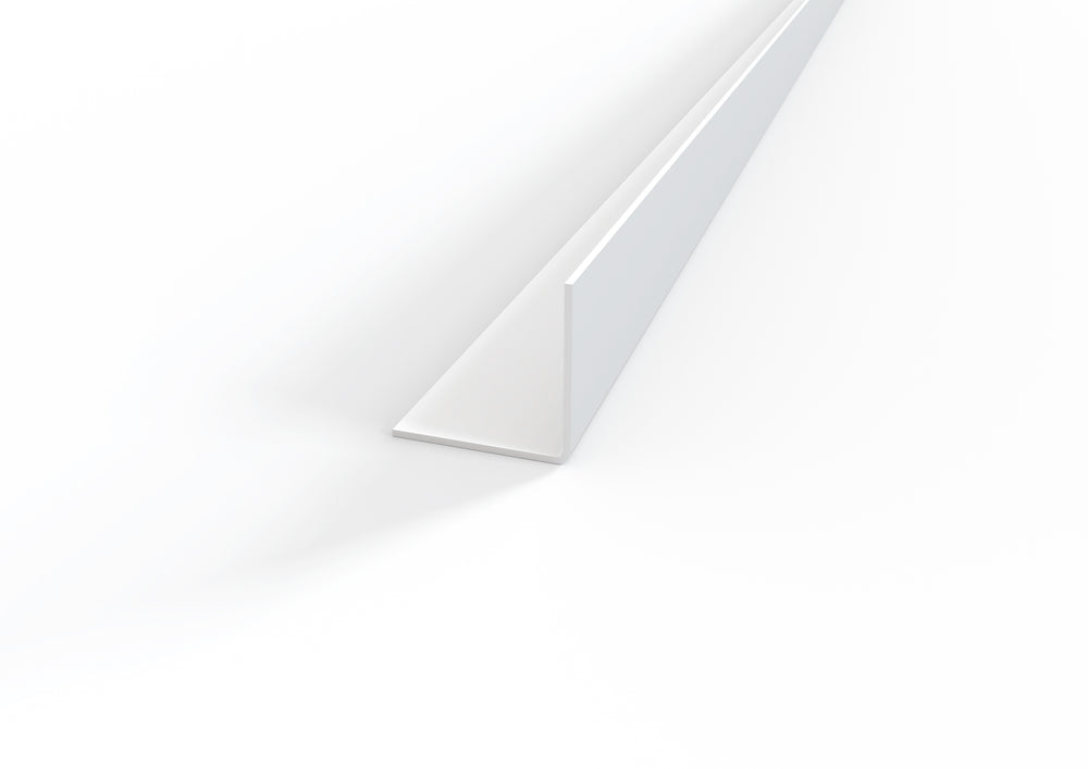White PVC corner edge protection profile, 22x22 size, with a length of 2.6 meters
